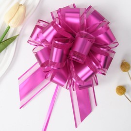 GAKA FAVOR 10Pcs Hot Pink Pull Bows(6 Inch),Fuchsia Large Organza Pull Bows for Gift Wrapping,Wedding Cars,Flower Baskets and Party Decorations