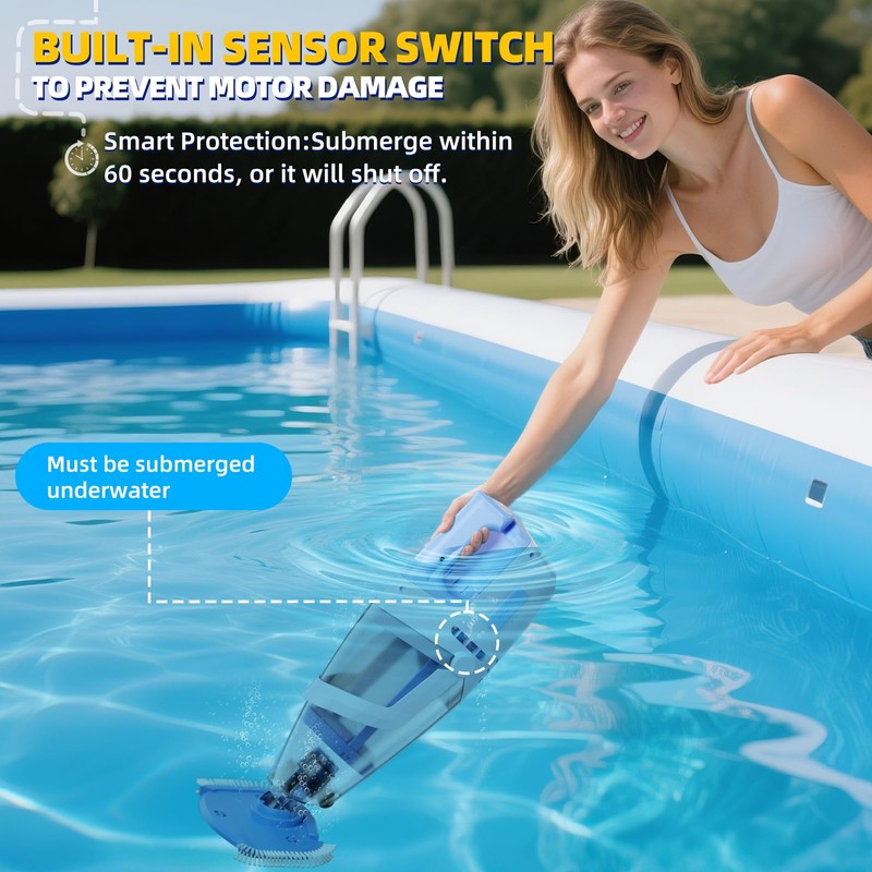 Cordless Pool Vacuum, 1950 GPH Powerful Suction, Handheld Pool Cleaner