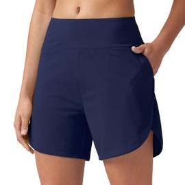 Willit Women's 5" Swim Shorts with Liner High Waisted Quick Dry Swimming Board Shorts with Pockets UPF 50+ Navy L