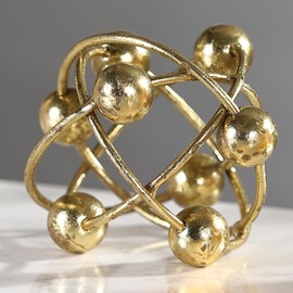 MOCOME 6-inch Metal Round Orbital Sphere with Golden Orbit Balls, Decorative Gold Sphere Sculpture for Home Table Shelf Decor