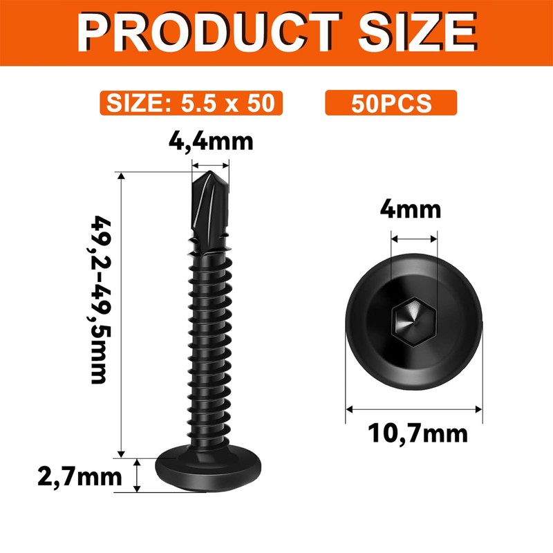 Wavanta 50Pcs Self Tapping Screws, 5.5 x 50mm Flat Head