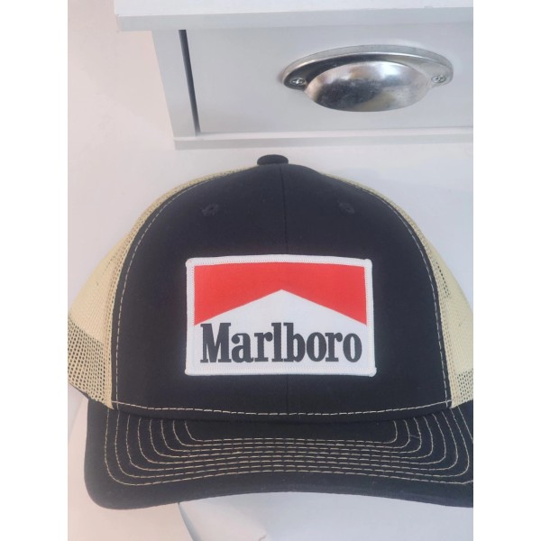 Marlboro Black/Vegas Gold Mesh Snapback Trucker Hat