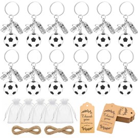 Set di 48 sacchetti per feste a tema calcio, portachiavi con biglietti di ringraziamento, sacchetti in organza, etichette regalo 2026, bomboniere per feste di compleanno, sport, celebrazioni a tema