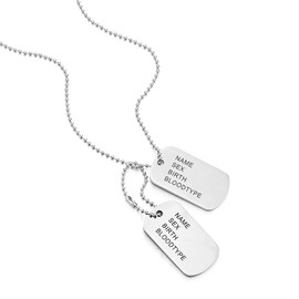 COOLSTEELANDBEYOND Classic Two-Pieces Mens Steel Military Army Dog Tag Pendant Necklace, Silver Black, 28 in Ball Chain