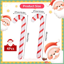 Inflatable Christmas Candy Canes, Pack of 4 88 cm Inflatable Candy Canes, Stick Inflatable Christmas Decoration, for Christmas Decoration, Indoor, Outdoor, Christmas Tree Decoration