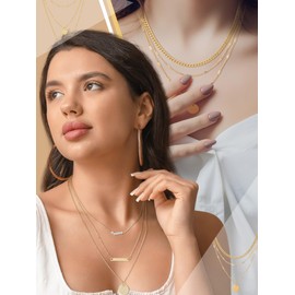 Estune 6 Pieces Gold Layered Necklaces for Women Boho Long Chain Tassels Choker Map Coin Bar Crescent Moon Necklace Y Pendant