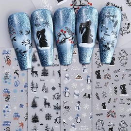Christmas Nail Art Stickers 3D Winter Nail Decals Christmas Tree Snowman Elk Cute Design Nail Art Decals Self Adhesive Xmas Nail Stickers Snowflake Nail Supplies for Women Christmas Nail Decor