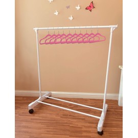 Child Garment Rack- Kids Closet Organizer- with 10 Children's Velvet Hangers (Rack with 10 Pink Velvet Hangers)