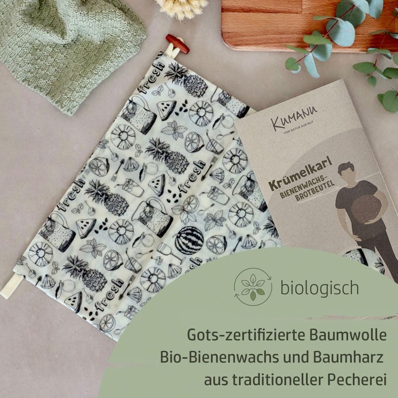 Kumanu |Organic Beeswax Cloth - Bread Bag Krummelkarl | H