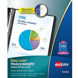 Avery 74100 Top-Load Poly Sheet Protectors, Heavy Gauge, Letter, Diamond Clear (Box of 100)