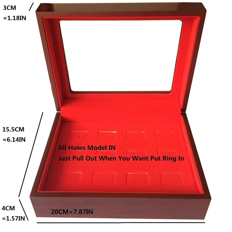 JunningGor 12 Holes Championship Big Heavy Ring Display Case Wooden