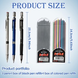 LHLZNB 3 PCS Artist Drafting Clutch Pencils- Mechanical Pencil Set 2.0mm - for Drawing, Sketching, Writing ， Includes 24 graphite 2B Refills（12 colored+12 black ） Sharpener, Lead Holde