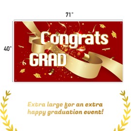 Graduation Banner 2022 - Extra Large Red Congrats Grad Banner | Graduation Backdrop Banner for Indoor/Outdoor Graduation Party Decorations 2022 (Red, Rectangular, 71 in x 40 in)