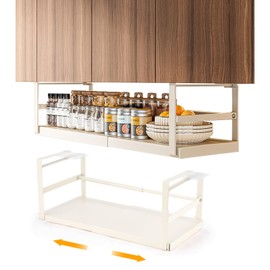 CINPIUK Expandable Under Shelf Storage Basket, Slide-in Storage Rack Under Cabinet Add-on Storage Baskets Heavy Duty Carbon Steel Hanging Organizer for Kitchen Pantry Laundry Bathroom, 1 Pack