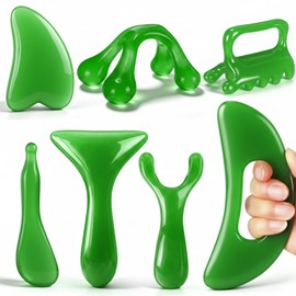 Ceenna 7 Pcs Gua Sha Massage Tools Set - Natural Resin Gua Sha Scraping Massage Tool Lymphatic Drainage Tool for Face Back Leg Women's Body Shaping
