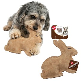 SPOT Dura-Fused Leather Rabbit Dog Toy – Durable Real Leather & Jute Chew Toy with Squeaker, Double-Stitched for Moderate Chewers, Small & Medium Dogs, 7.5in