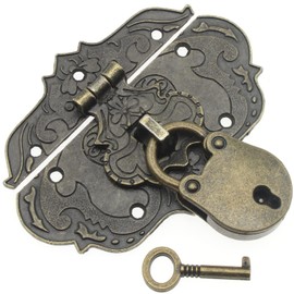 OZXNO Antique Engraved Decorative Hasp Latch & Mini Bear Padlock Kit 76 x 57 mm Oval Zinc Alloy Hasp Clasp with Screws for Jewelry Box Ordinary Box Wooden Case Furniture Decoration