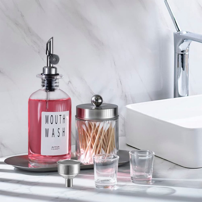 Altfun Glass Mouthwash Dispenser for Bathroom with Cups, Style Mouthwash