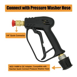 DANCINGBOAR Pressure Washer Gun, 5000PSI High Pressure Gun Jet Wash Gun Handle with 5 Nozzle Tips and M22 14 mm to Quick Hose Adapter for Kärcher, Foam Gun for Car Wash