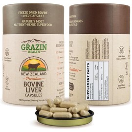 GRAZIN HEALTH - Grass Fed Beef Liver from New Zealand - Freeze Dried 3000mg per Serving (500mg per Capsule) (30 Servings)