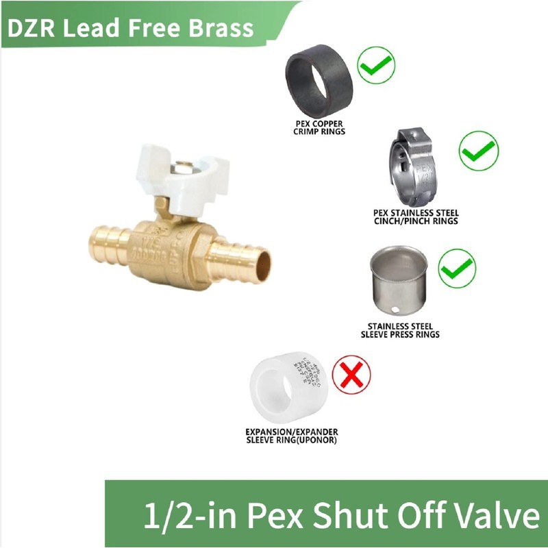 1/2-in Brass Pex Ball Valve, 1/4 Turn Shut Off Valve