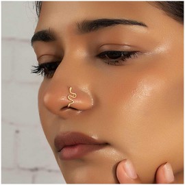 Erimberate Punk Nose Ring Gold Serpent Nose Ring Hoop Snake Non Piercing Nose Ring Viper Serpent Clip On Nose Ring Jewelry for Women and Girls Gifts