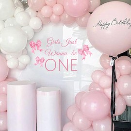 Gostman Girls Just Wanna Be One Decal - Girls Just Wanna Be One Birthday Party Decorations Decal,Pink Bow Sign First Birthday Party Supplies Decal (Girls One Decal)