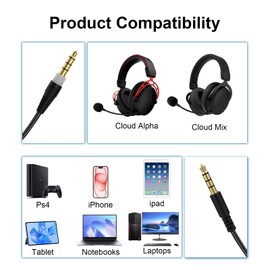 Zosvoses Cloud Alpha Cable with Inline Mute & Volume Control Compatible with Hyperx Cloud Alpha and Cloud Mix Gaming Headset, 5ft