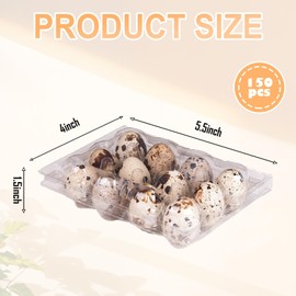 Voittozege 150 Pack Clear Quail Egg Carton,12 Grids Plastic Egg Cartons Bulk,Small Plastic Quail Egg Storage Holder with Lid,Stackable Quail Eggs Carton Trays for Storing Eggs of Quail, Pigeon