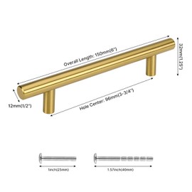 LONTAN 5 Pack Gold Drawer Handles 96mm Gold Cupboard Handles Cabinet Pulls for Kitchen Wardrobe Bathroom Stainless Steel