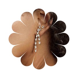 Yheakne Vintage Long Rhinestone Earrings Gold Paved Cz Earrings Crystal Ear Climber Earrings Rhinestone Crystal Drop Earrings Jewelry for Women