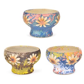 Sungmor Small Succulent Planters Set of 3, Beautiful Hand Crafted Ceramic Plant Pots Cute Cactus Pot, 4.9 Inch Flower Pots for Indoor Plants with Drainage, Desktop Windowsill Home Office Decor Pots