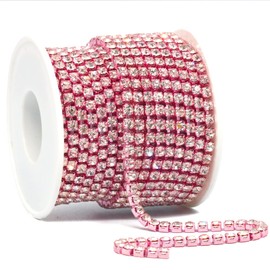 Towenm - Cadena de cristal de estrás de 4 mm para joyería, manualidades, cadena de diamantes de imitación (base rosa + diamantes de imitación transparente, SS16/4 mm)