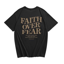 KEEVICI Boys Faith Over Fear Shirt Christian Jesus T Shirts for Kids Bible Verse Religious Graphic Tees Inspirational Tshirt(Black,150)