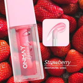 ONMAY Hydrating Lip Gloss Plumper with Hyaluronic Acid & Vitamin E | No Burning Sensation Gloss for Fuller, Smooth & Soft Lips (strawberry, 5ml)
