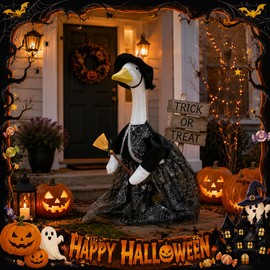 Halloween Goose Outfit Clothes,Hat,Skirt,Broom, Set for 23 Inch Cement Geese Outdoor Patio Yard Lawn Decoration