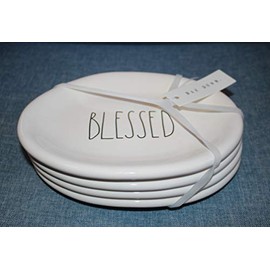Rae Dunn BLESSED in large letters LL 4 Plate Set of 8 inch oval snack dessert salad plates. By Magenta.