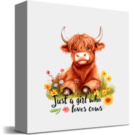 BJDAMAI Highland Cow Decor Wooden Box Sign Decorative, Home Room Desk Decorations For Teens Teenage Girls Age 8-12, Cow Lovers Themed Gifts Stuff Accessories Things Merchandise Items!