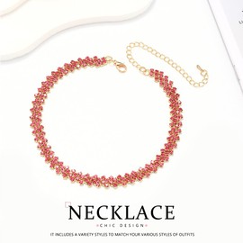 JEAIRTS Choker Rhinestone Necklace Diamond Row Necklaces Crystal Chokers Chain Jewelry Sparkly Party Prom Accessories for Women (7-Pink)