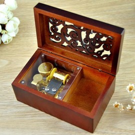 Antique Engraved Wooden Wind-Up Musical Box,Lilium from Elfen Lied Musical Box,with Gold-Plating Movement in,Rectangle