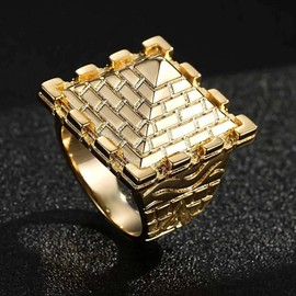 THE BLING KING Majestic XXL Heavy Gold Plated Pyramid Castle Ring - Opulent Craftsmanship, UK Size X (12) - 50g Weight - Luxurious
