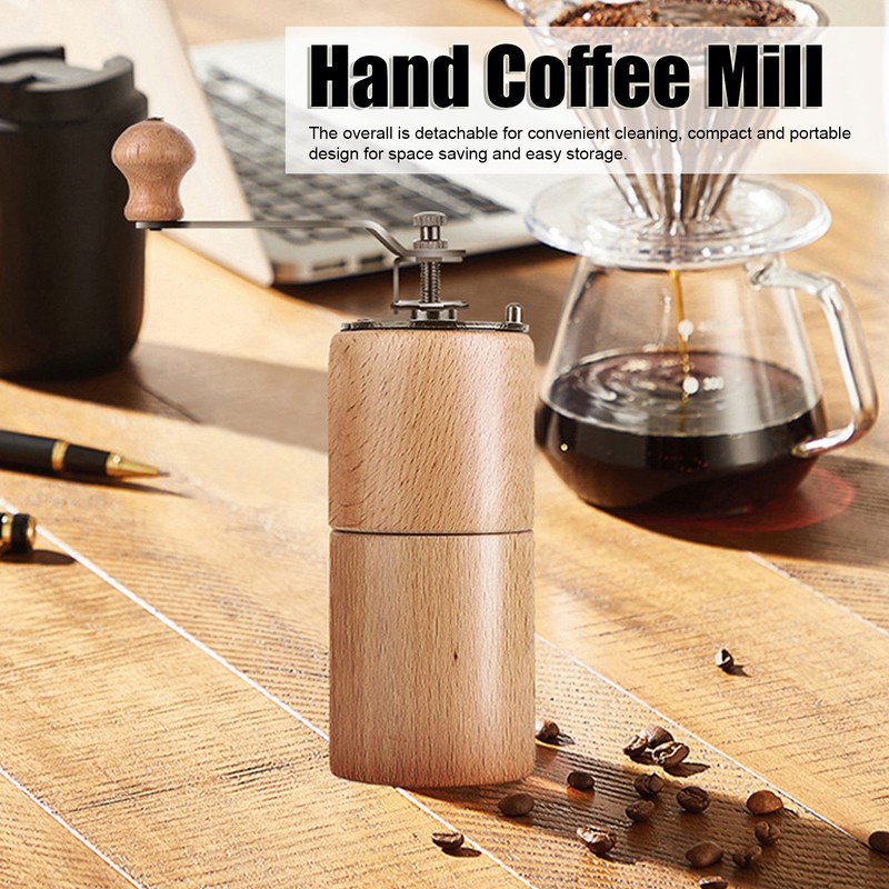 Manual Coffee Grinder Adjustable Detachable Beech Wood Stainless Steel Core