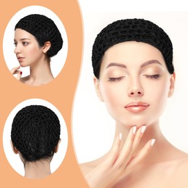 3 Pieces Mesh Crochet Hair Net Snoods for Women, Soft Rayon Knit Crochet Hairnet Hair Cover Accessory for Sleeping (Black)