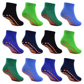DECOVICI Kids Grip Ankle Socks, Unisex Trampoline Toddler Socks with Grips, Non-Slip Trainner Slipper Socks for Girls and Boys Age 2-13 Years 12 Pairs(Multicolor4,S)