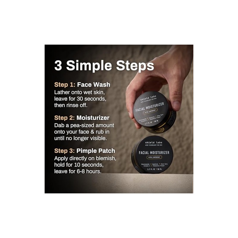 Shield System, Acne System for Men, Face Wash, Moisturizer, Pimple