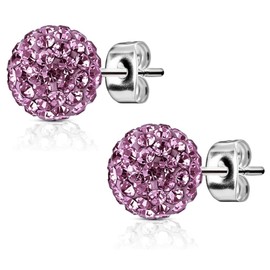 Bungsa Shamballa Crystal Stud Earrings Set with Crystal Ball in 5 Colours for Men and Women Radiant Glitter Earrings for Studs Made of Silver Stainless Steel Elegant Women's Stud Earrings, Stainless