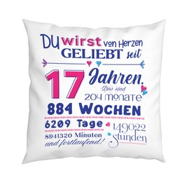 LIEBTASTISCH - Birthday Gift - Pillow for Birthday - Gift for Boys Girls Women Men - Choice of 4-100 Years - Gifts - (17 Years)