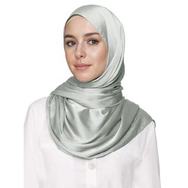 Lina & Lily Premium Crinkled Satin Hijab Head Scarf Shawl for Muslim Women (Sage Green)