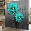 Blue Flower Butterfly Shower Curtain Teal Turquoise Blue Dahlia Bathroom