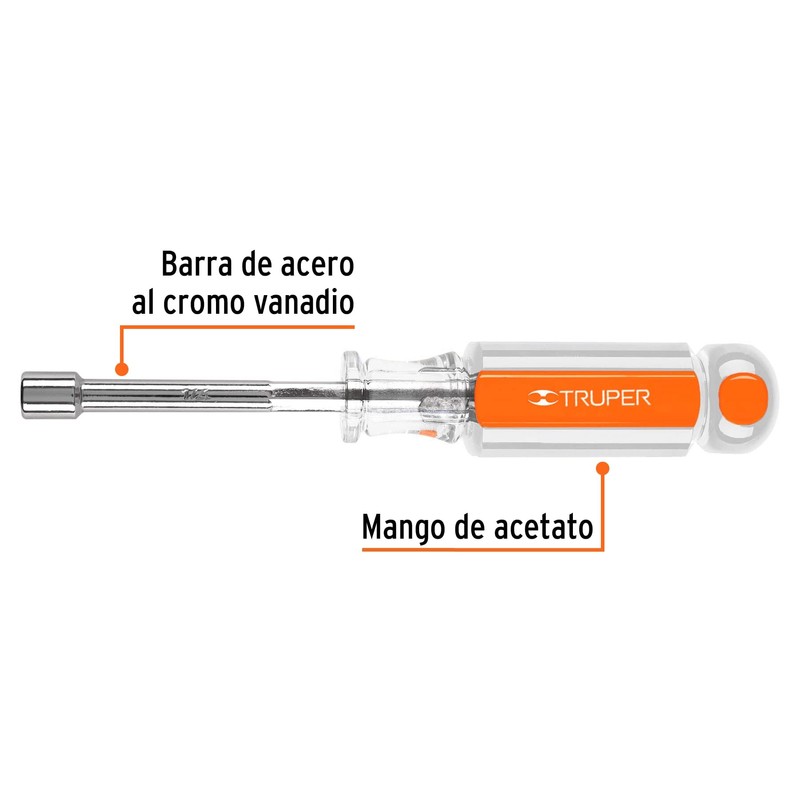 Truper DJ-1/4, Desarmador de caja 1/4" mango de acetato